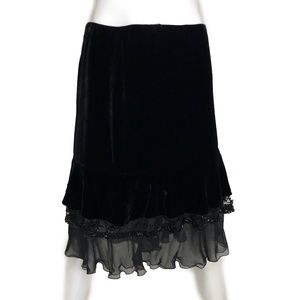 Black Silk Velvet Skirt Embellished Beaded Hem Gruppo GFT Italy Party Cocktails